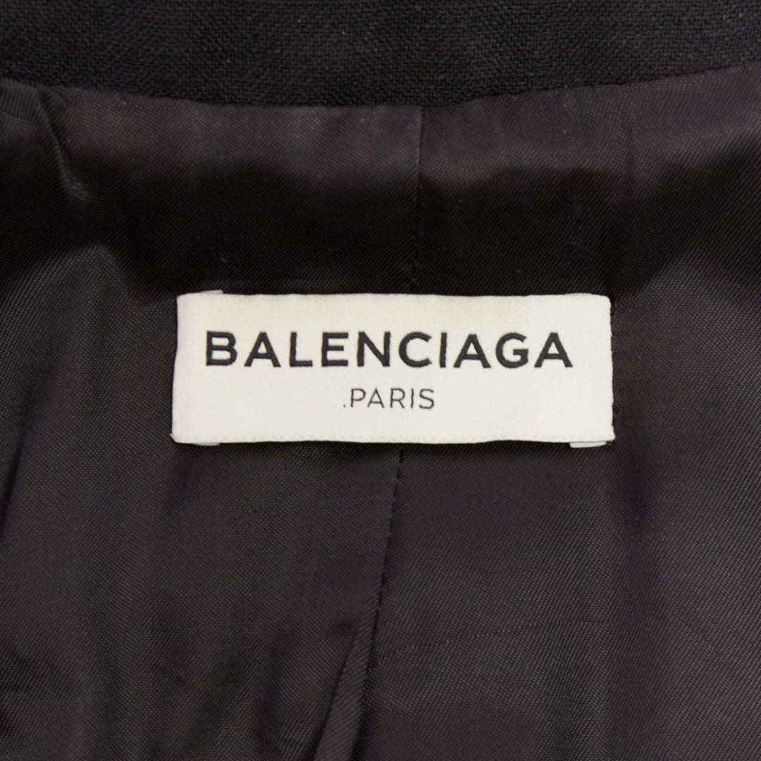 BALENCIAGA 2021 Trapeze black textured patch pocket A-line flared blazer coat