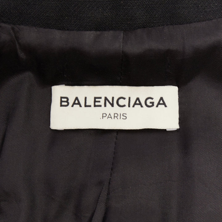 BALENCIAGA 2021 Trapeze black textured patch pocket A-line flared blazer coat