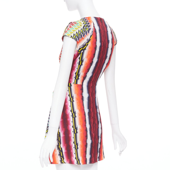 PETER PILOTTO Runway multicolor silk blend geometric digital print dress UK8 S