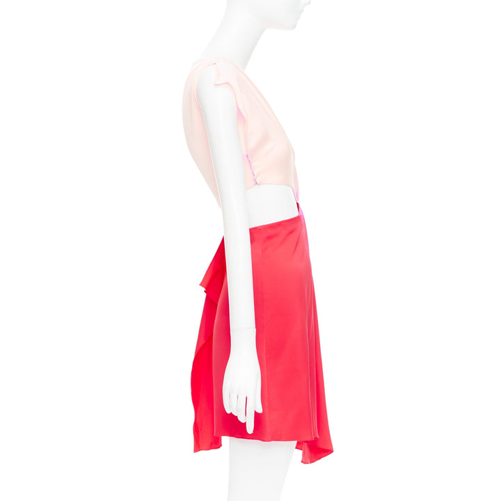 VIONNET pink red silk blend bias cut draped asymmetric cut out dress IT38 XS