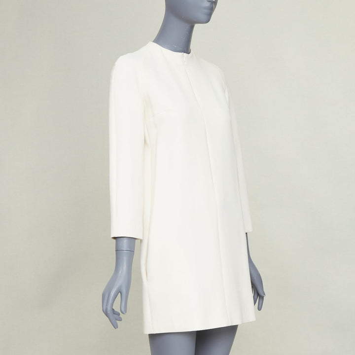 THE ROW Orga off white beige stretch-cady crepe neck zip shift dress US0 XS