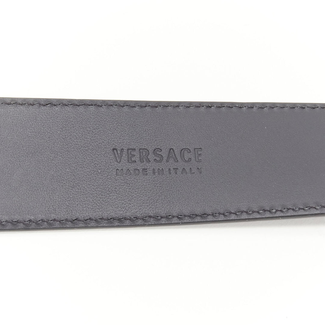 VERSACE La Medusa ruthenium silver buckle black leather belt 115cm 44-48"