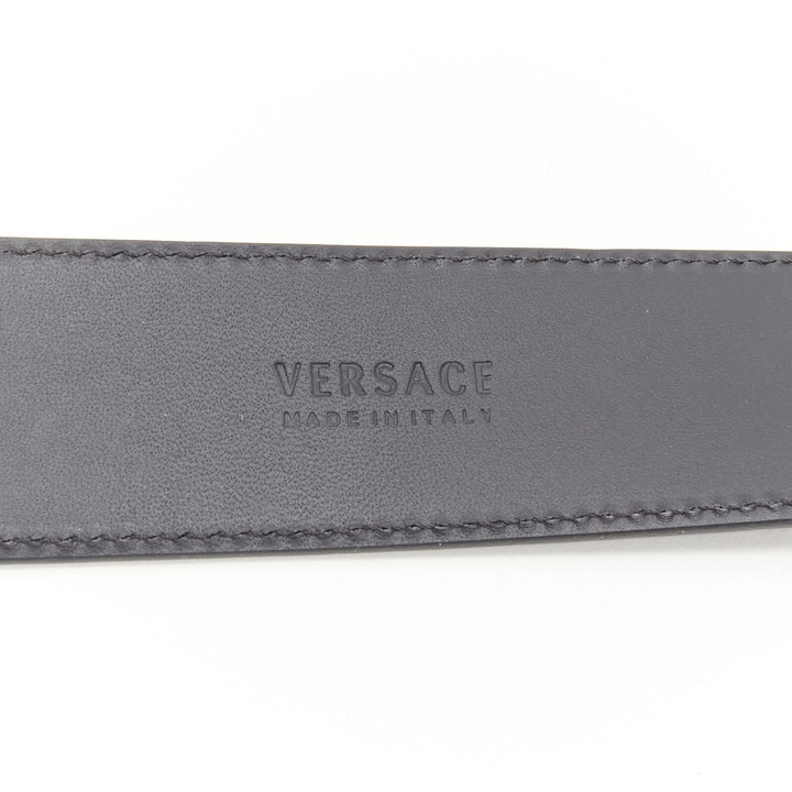 VERSACE La Medusa ruthenium silver buckle black leather belt 115cm 44-48"