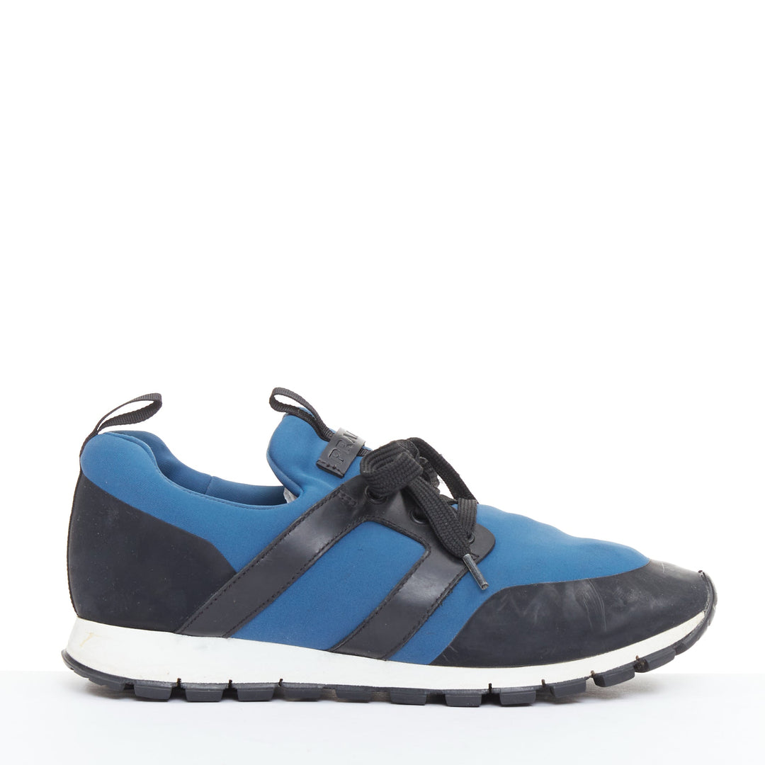 PRADA Prax01 navy black neoprene leather streamline lace up sneakers UK6 EU40