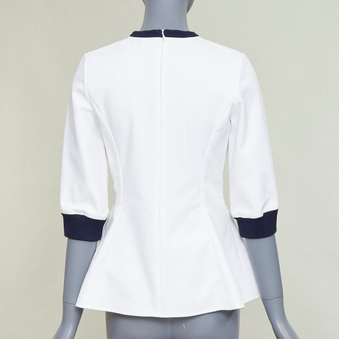 DIOR 2014 off-white navy sequin badge cotton peplum top FR36 S