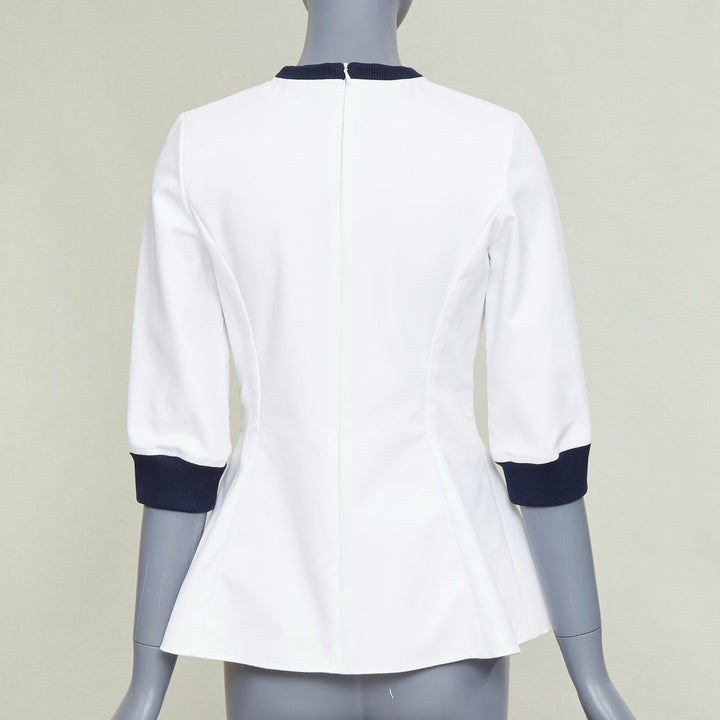 DIOR 2014 off-white navy sequin badge cotton peplum top FR36 S