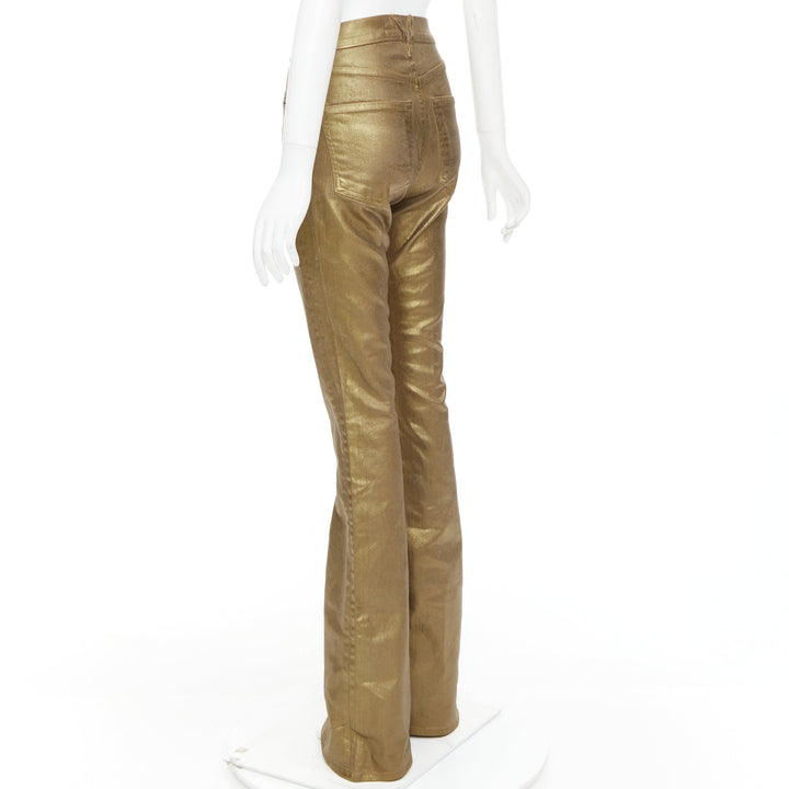VERONICA BEARD Beverley Skinny Flare gold coated cotton flared jeans 24"