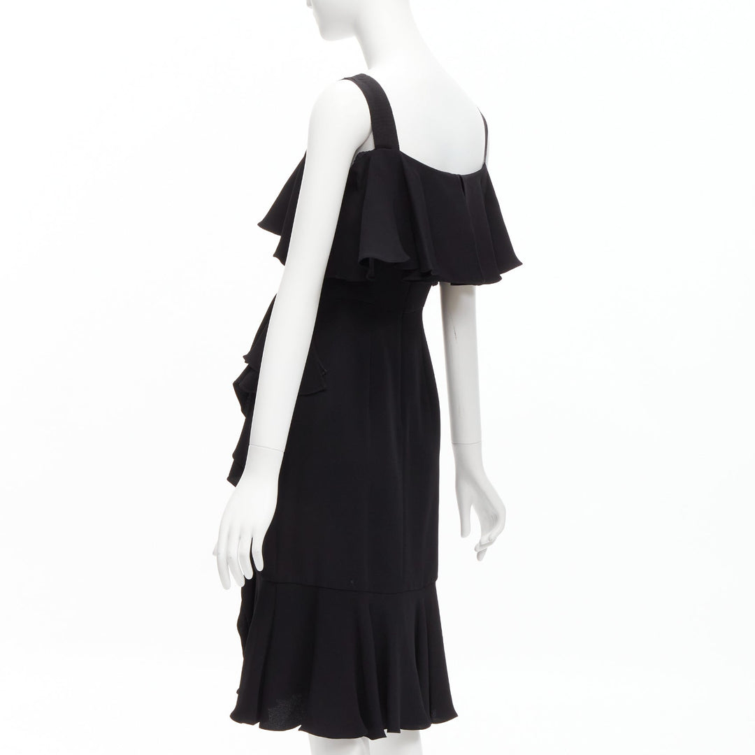 ALEXANDER MCQUEEN 2015 100% silk black asymmetric flutter cocktail dress IT38 XS