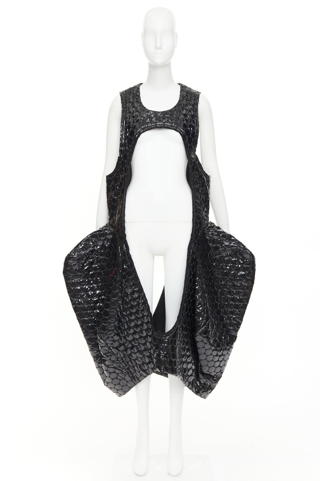 rare COMME DES GARCONS 2019 Runway PVC bubble quilted cutout pannier dress S