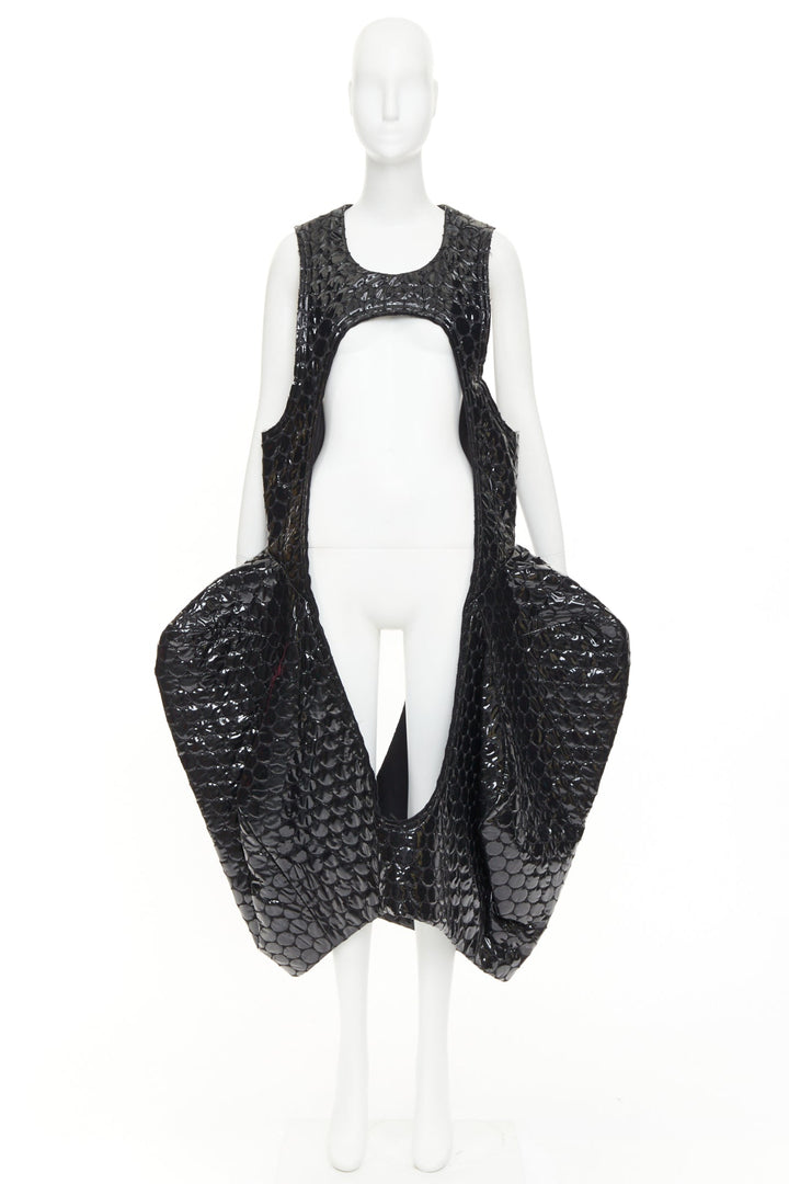 rare COMME DES GARCONS 2019 Runway PVC bubble quilted cutout pannier dress S