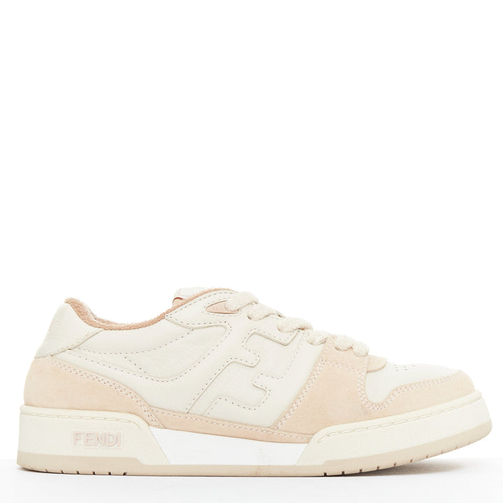 FENDI Match Low beige pink leather FF logo flat chunky sneakers EU35