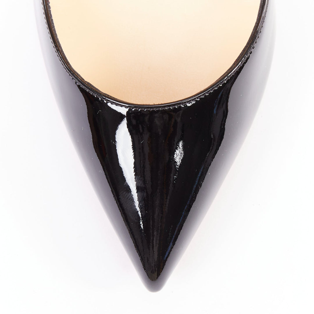CHRISTIAN LOUBOUTIN Hot Chick 130 black patent scalloped topline pumps EU37.5