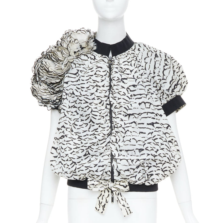 MONCLER GAMME ROUGE 2013 runway feather print puff sleeve ruffle jacket top Sz1