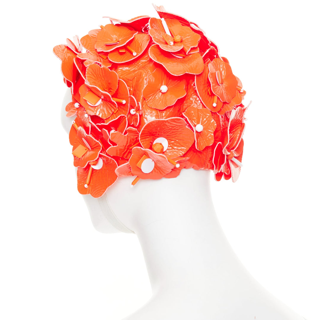 MIU MIU 2017 Runway orange patent leather petals beaded retro swim cap hat S