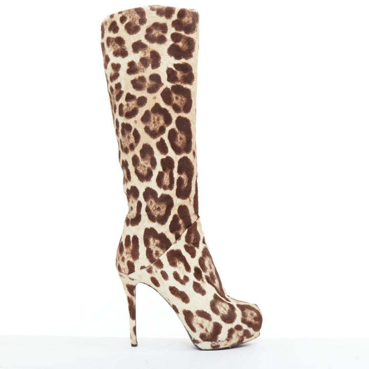 GIUSEPPE ZANOTTI brown nude leopard print platform high heel boots EU36.5