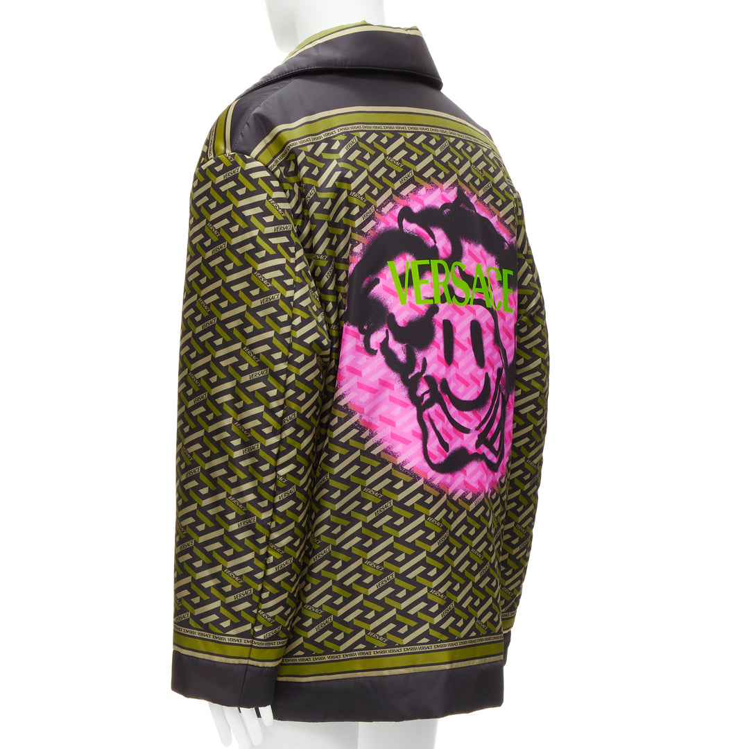 VERSACE 2021 Runway La Greca Graffiti Medusa Smiley green padded coat IT48 M