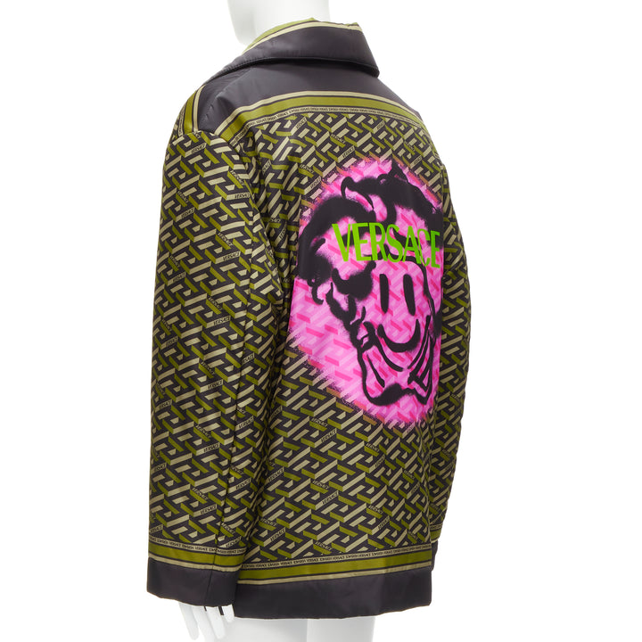 VERSACE 2021 Runway La Greca Graffiti Medusa Smiley green padded coat IT48 M