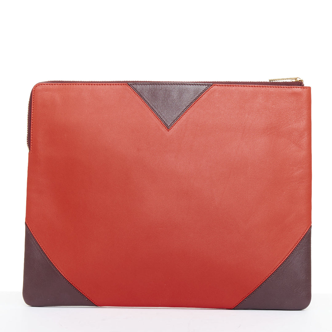 OLD CELINE Phoebe Philo red brown leather bicolour top zip pouch clutch bag