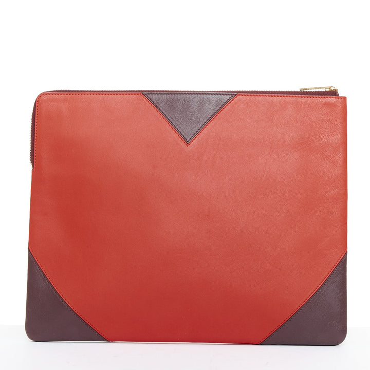 OLD CELINE Phoebe Philo red brown leather bicolour top zip pouch clutch bag