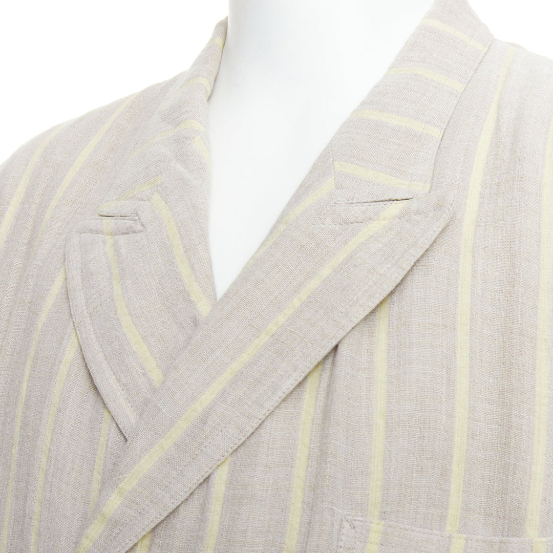 YOHJI YAMAMOTO stone grey cream striped  rayon linen double breasted blazer M