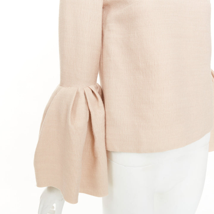 ROKSANDA Truffaut pale pink wool blend statement flared bell sleeve top UK6 XS