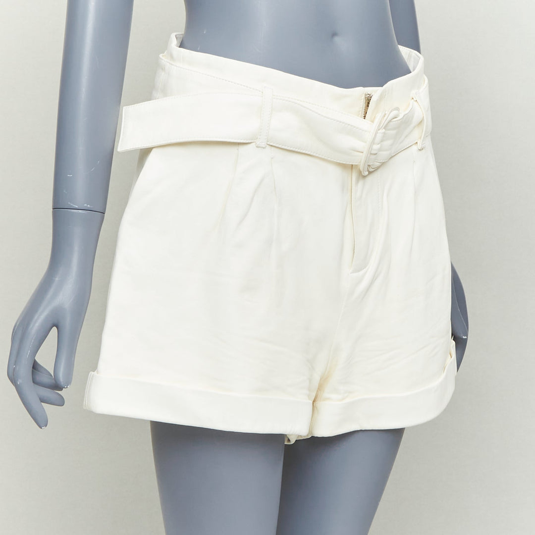 FRAME butter cream lamb leather high waisted belted paperbag shorts 27"