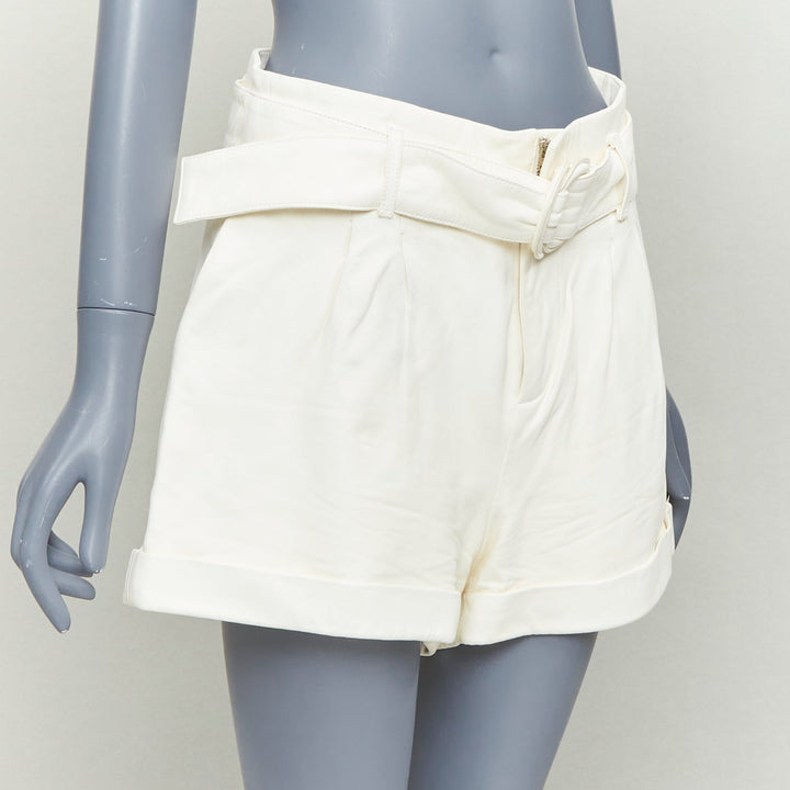 FRAME butter cream lamb leather high waisted belted paperbag shorts 27"