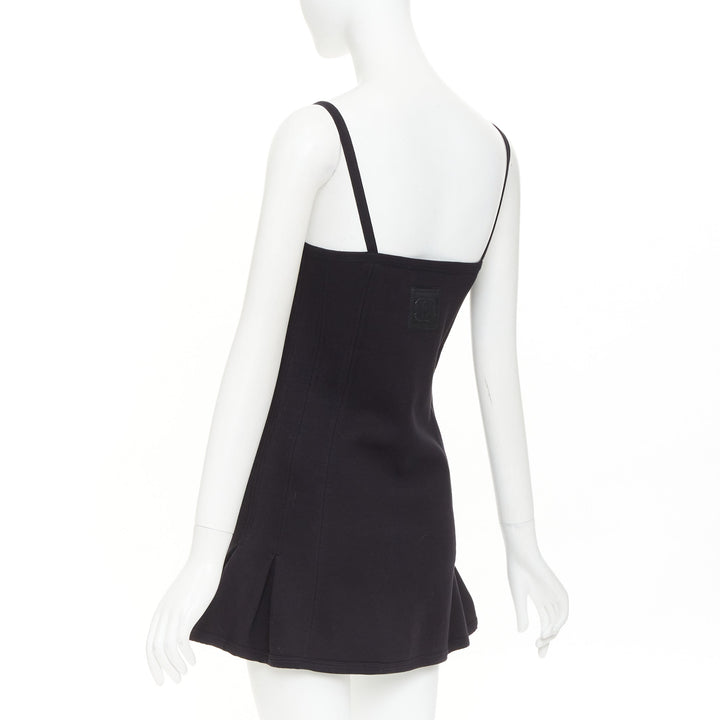 rare CHANEL 04P Sports Vintage CC logo black fleece flared pinafore dress FR36 S