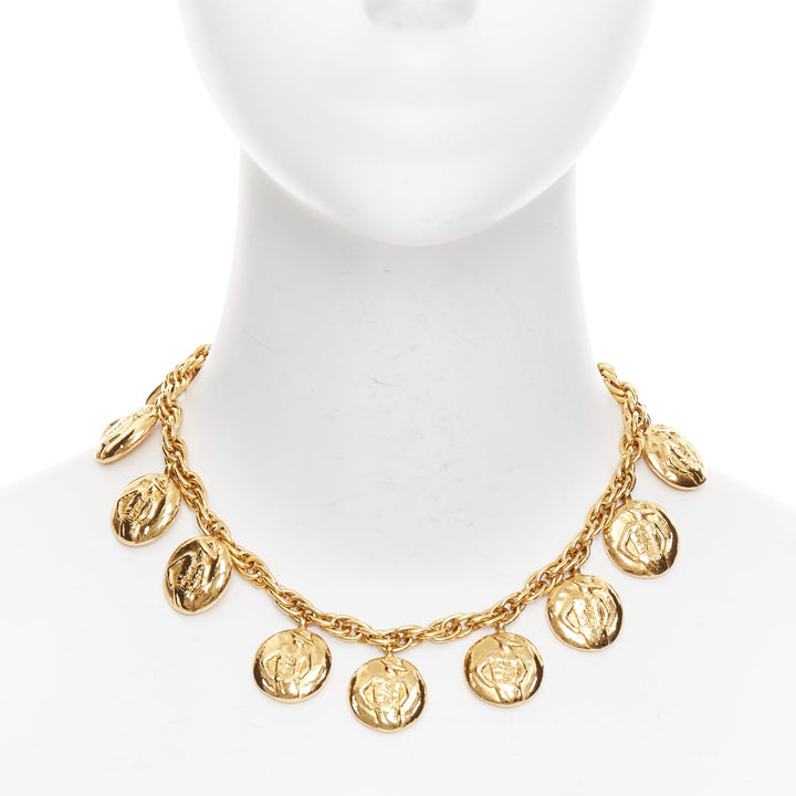 CHANEL Vintage gold tone Coco Mademoiselle Medallion chain princess necklace
