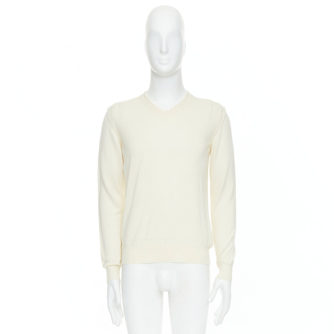 MAISON MARGIELA 100% wool cream V-neck overlay sleeve sweater M