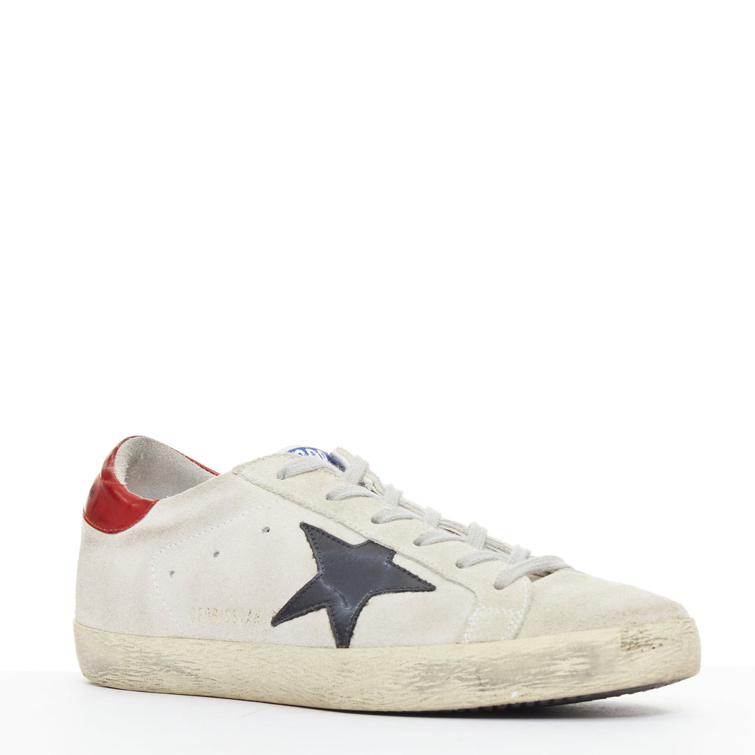GOLDEN GOOSE SuperStar grey suede red metallic trim star distressed sneaker EU38