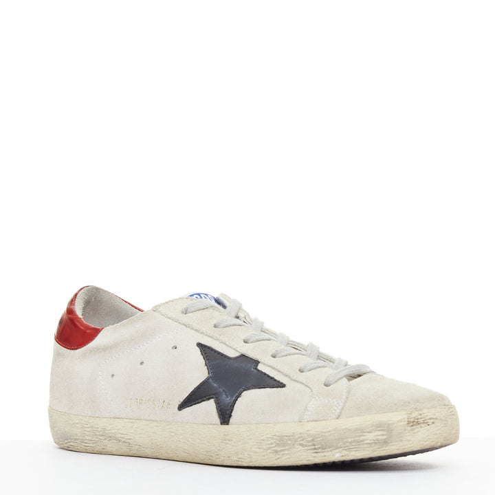 GOLDEN GOOSE SuperStar grey suede red metallic trim star distressed sneaker EU38