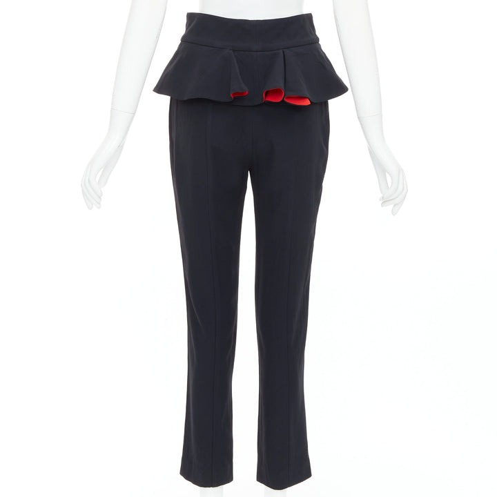 ALEXANDER MCQUEEN 2013 black red lined peplum cropped trousers IT40 S