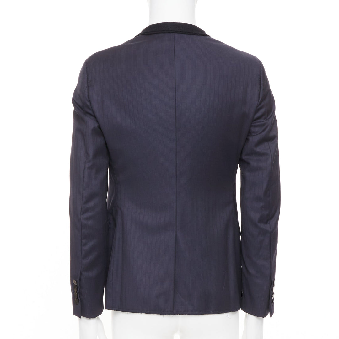 LANVIN 2014 contrast peak lapel pinstripe wool two-button tuxedo blazer EU46 S