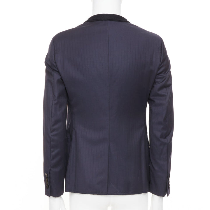 LANVIN 2014 contrast peak lapel pinstripe wool two-button tuxedo blazer EU46 S