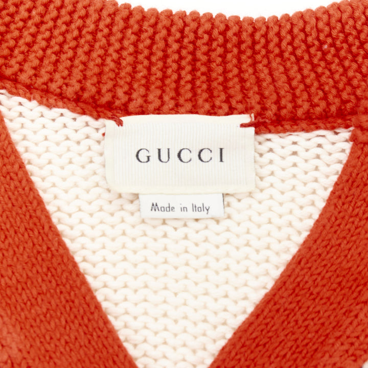 GUCCI KIDS red cream blue cotton Daisy GG embroider knit cardigan sweater 12/18M