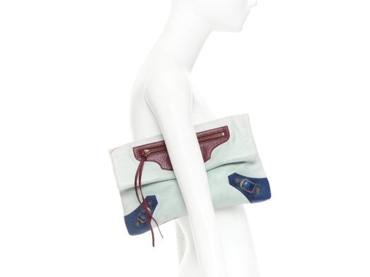 BALENCIAGA a Motocross Classic Envelope Clutch blue burgundy foldover bag