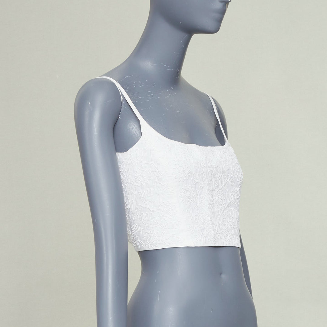 JIL SANDER+ cream 3D twist floral embroidery self tie crop top camisole FR36 S
