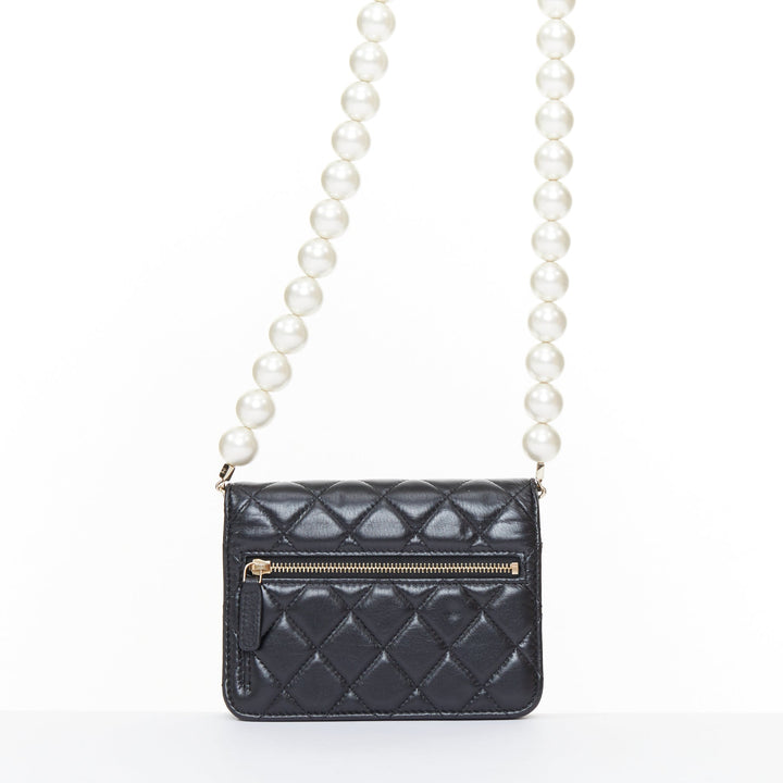 CHANEL 2020 Maxi Pearls black quilted lambskin gold hardware wallet on chain bag