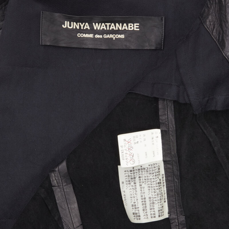 vintage JUNYA WATANABE 1992 black cow hide leather distressed raw cut dress M