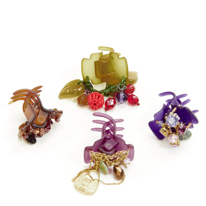 COMPLEX BIZ colourful grimoire crystal beads intricate acrylic hair clips X4