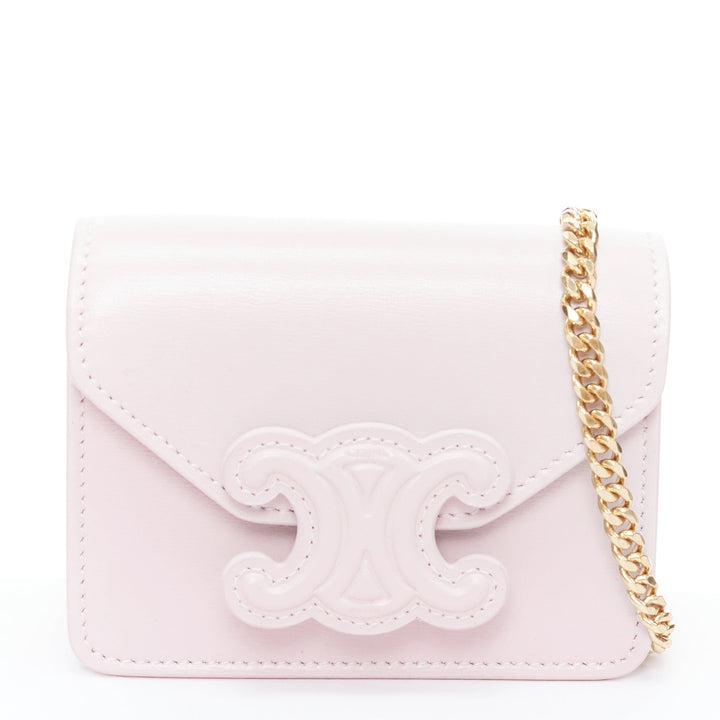 CELINE Triomphe lilac leather logo cardholder on chain crossbody bag