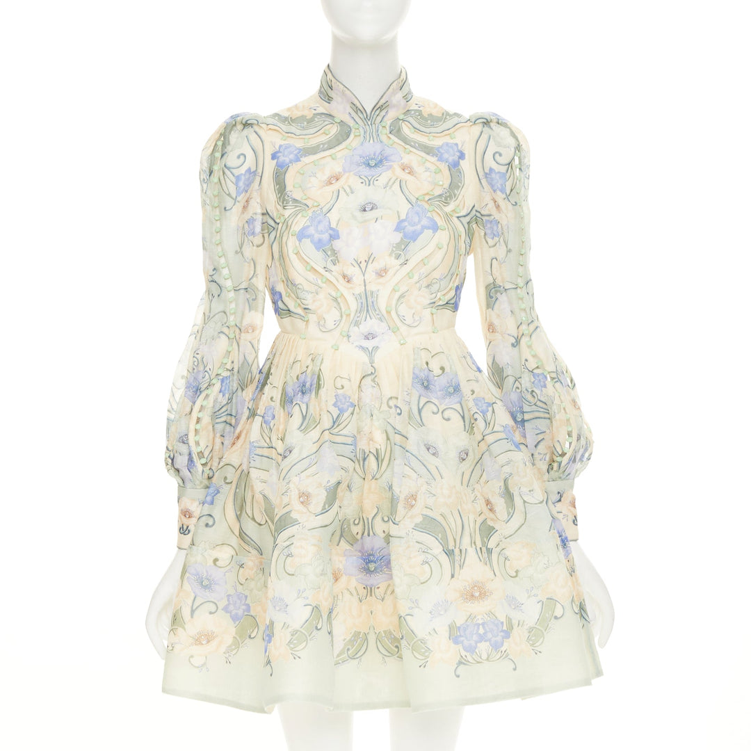 ZIMMERMANN 2021 Runway Rhythm Poppy cream green bead embellished dress Sz1 XS