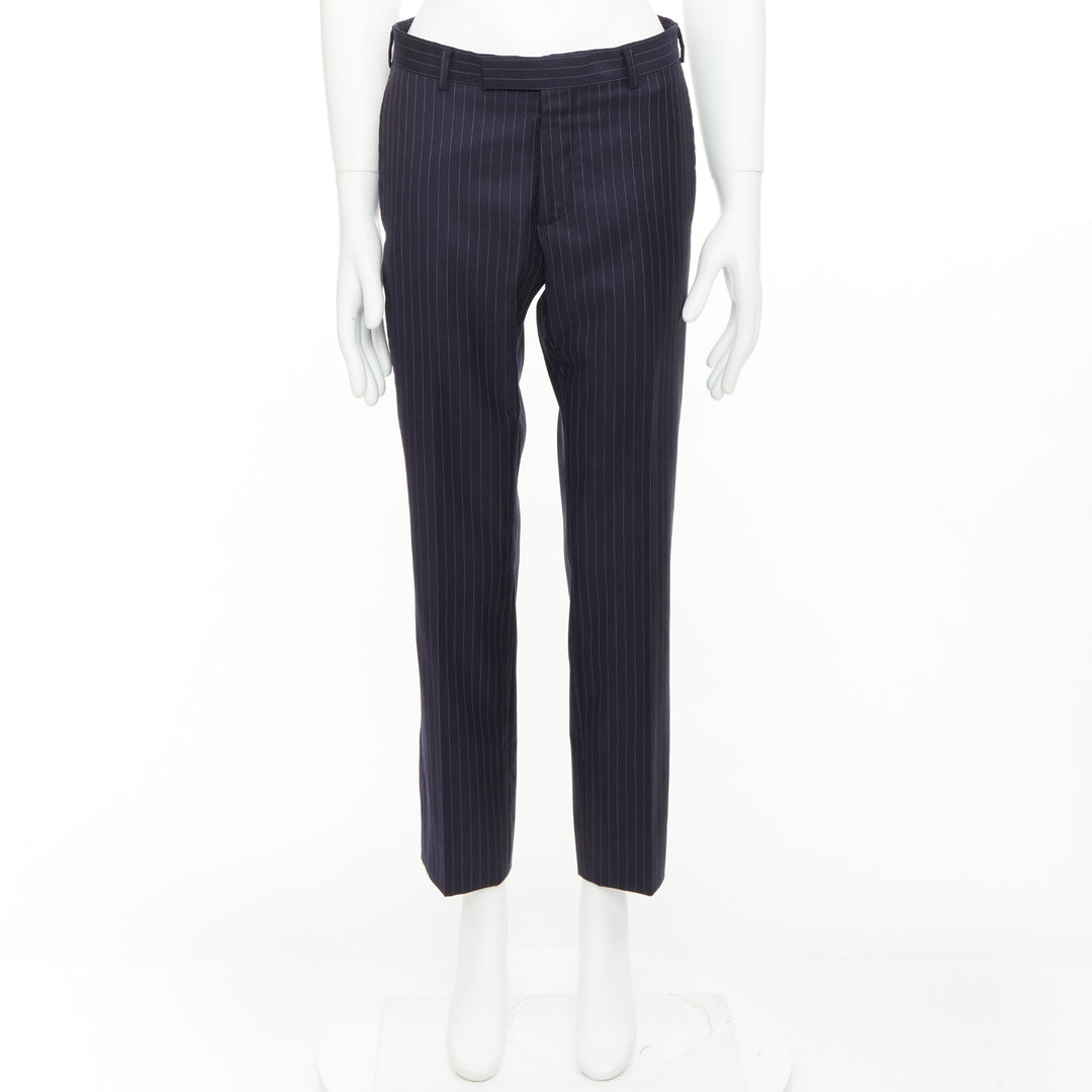 DIOR HOMME Hedi Slimane navy 100% virgin wool pinstripe dress pants FR44 XS