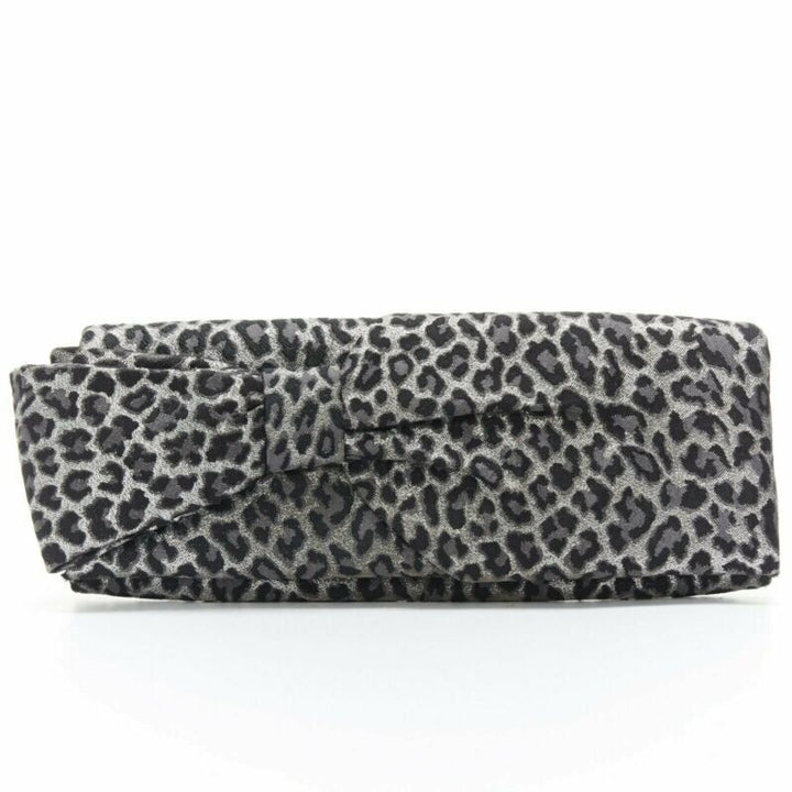 CHRISTIAN LOUBOUTIN Aionoeud silver leopard asymmetrical bow elongated clutch