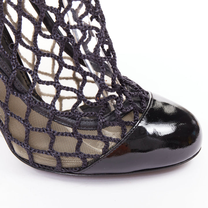 DOLCE GABBANA 2012  black patent leather fishnet maryjane heeled booties EU36