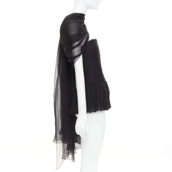 ALEXANDRE VAUTHIER AW2010 COUTURE Runway black silk chiffon pleat drape sash top