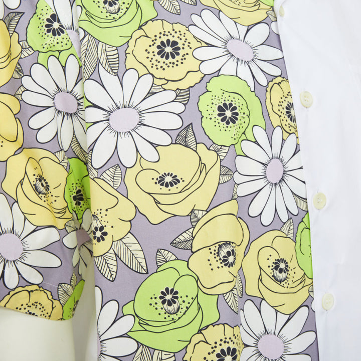 PRADA 2021 Runway Double Match Blossom daisy floral split cotton bowling shirt L