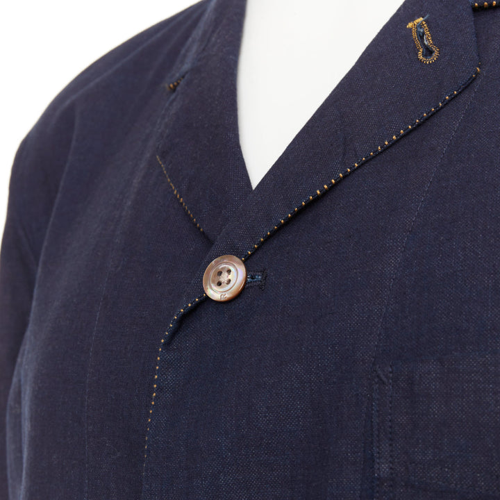 45R JAPAN indigo cotton 3-pocket yellow topstitched shirt jacket blazer JP4 XL