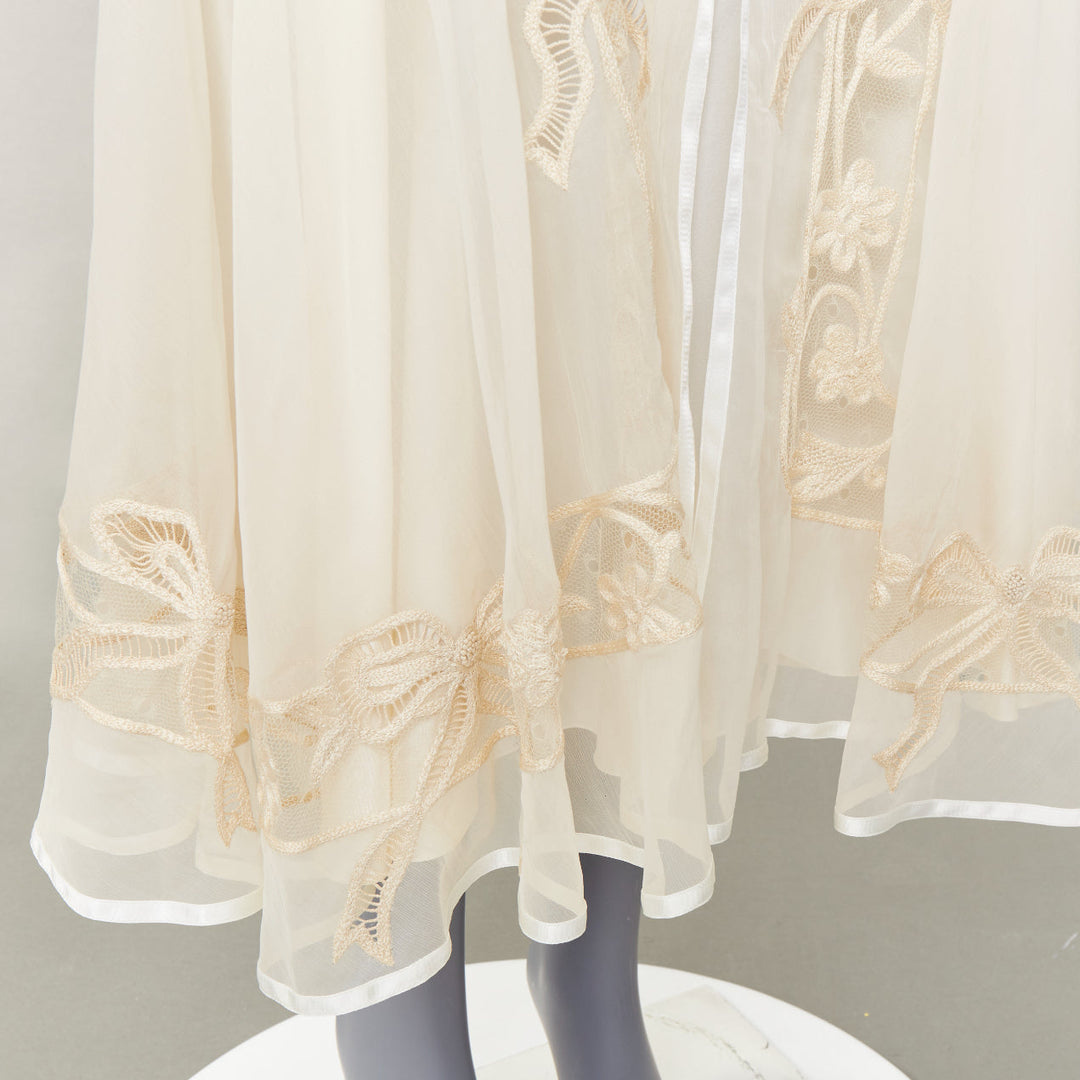 CHRISTIAN DIOR 2006 Vintage Gua blanc casse silk embroidered flare midi